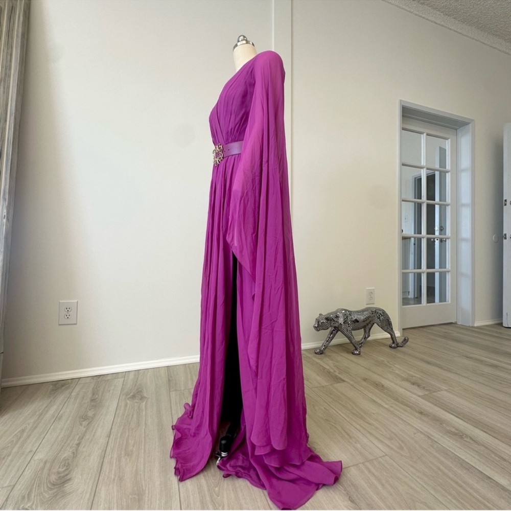 Elie Saab
Pleated V-Neck Belted Slit Silk Dress - Picture 12 of 16
